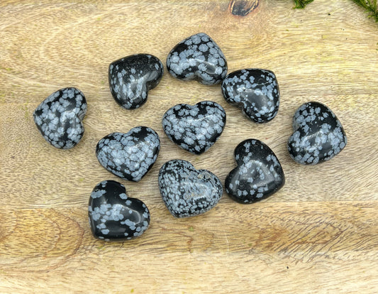 Schneeflocken Obsidian Herzen Handpoliert